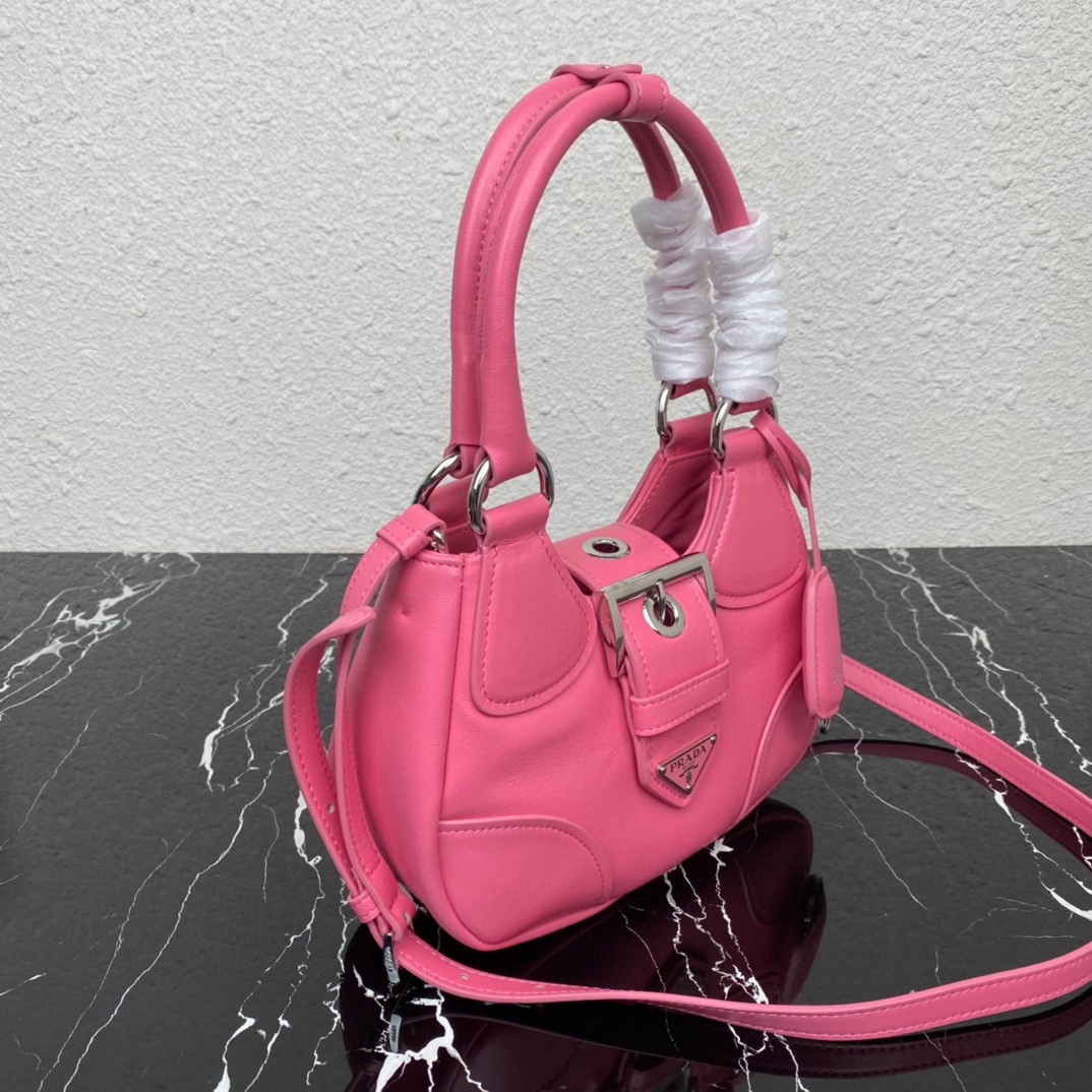 Prada Moon Padded Nappa Leather Hobo Bag Geranium Pink 1BA381